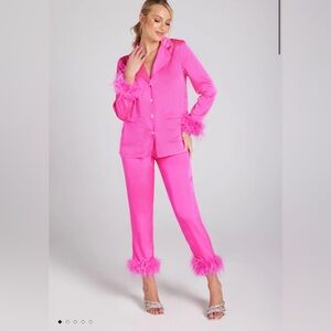 Nadine Merabi Pink Feather Trim Women's Pajamas Bride Bridesmaid